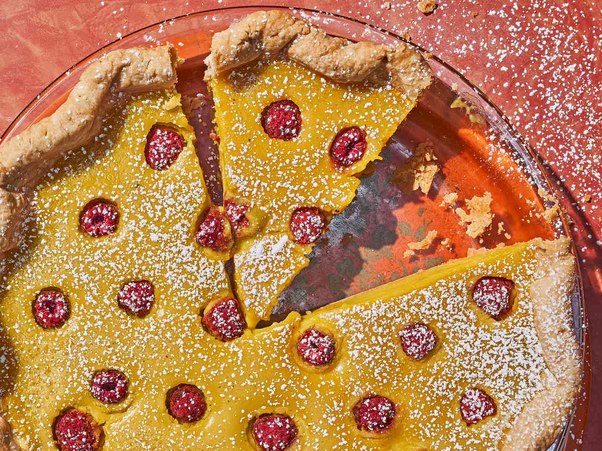 Turmeric Custard Pie with Raspberries 
