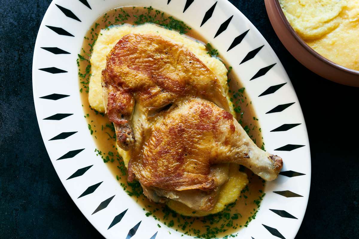 Griddled Half Chicken with White Wine Jus Recipe