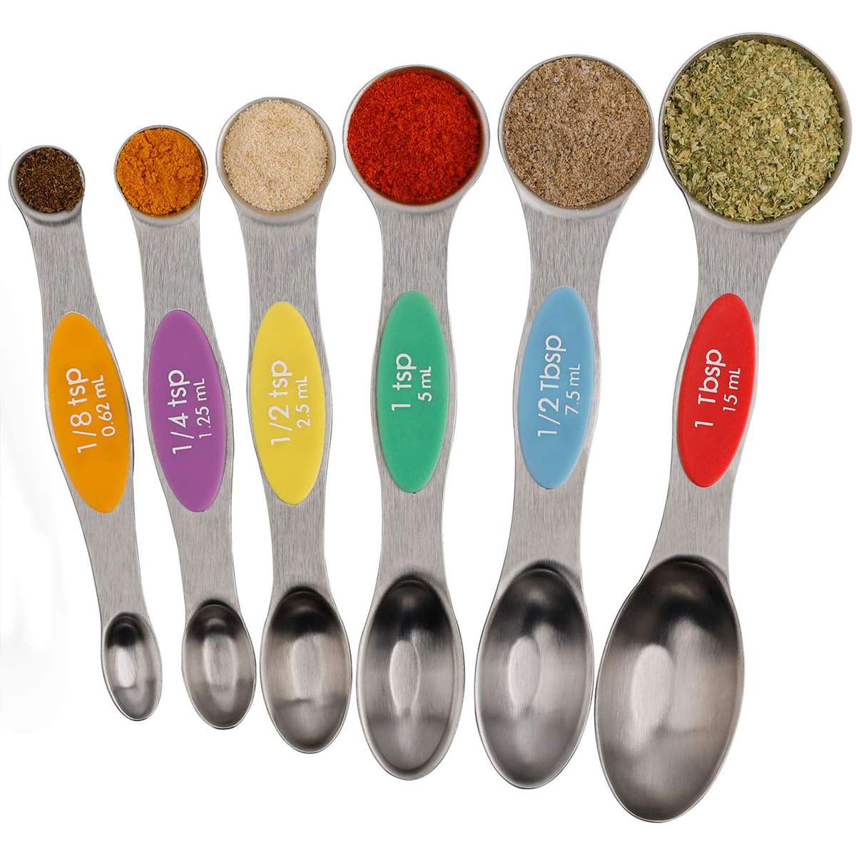 5pc Magnetic Measuring Spoons Double Ends Stainless Steel Teaspoon Tablespoon nv