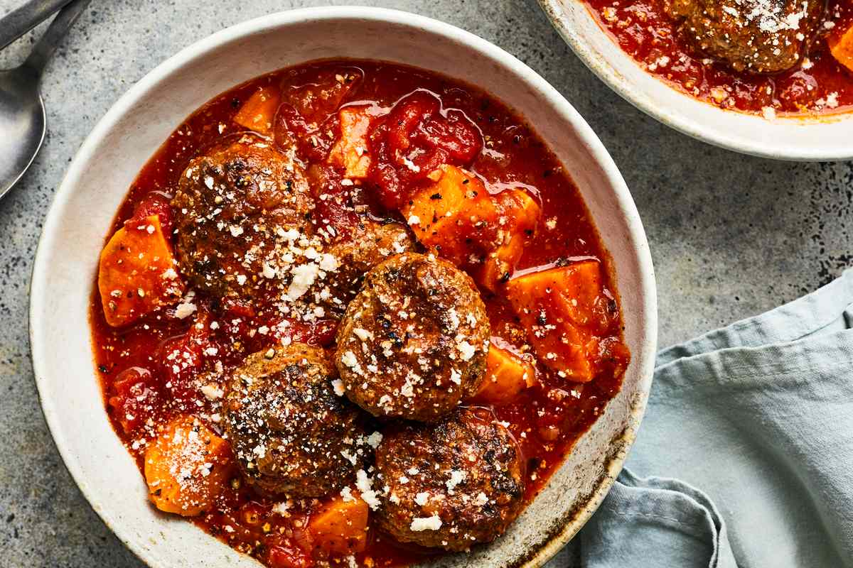Beef and Fonio Meatballs with Sweet Potato Stew