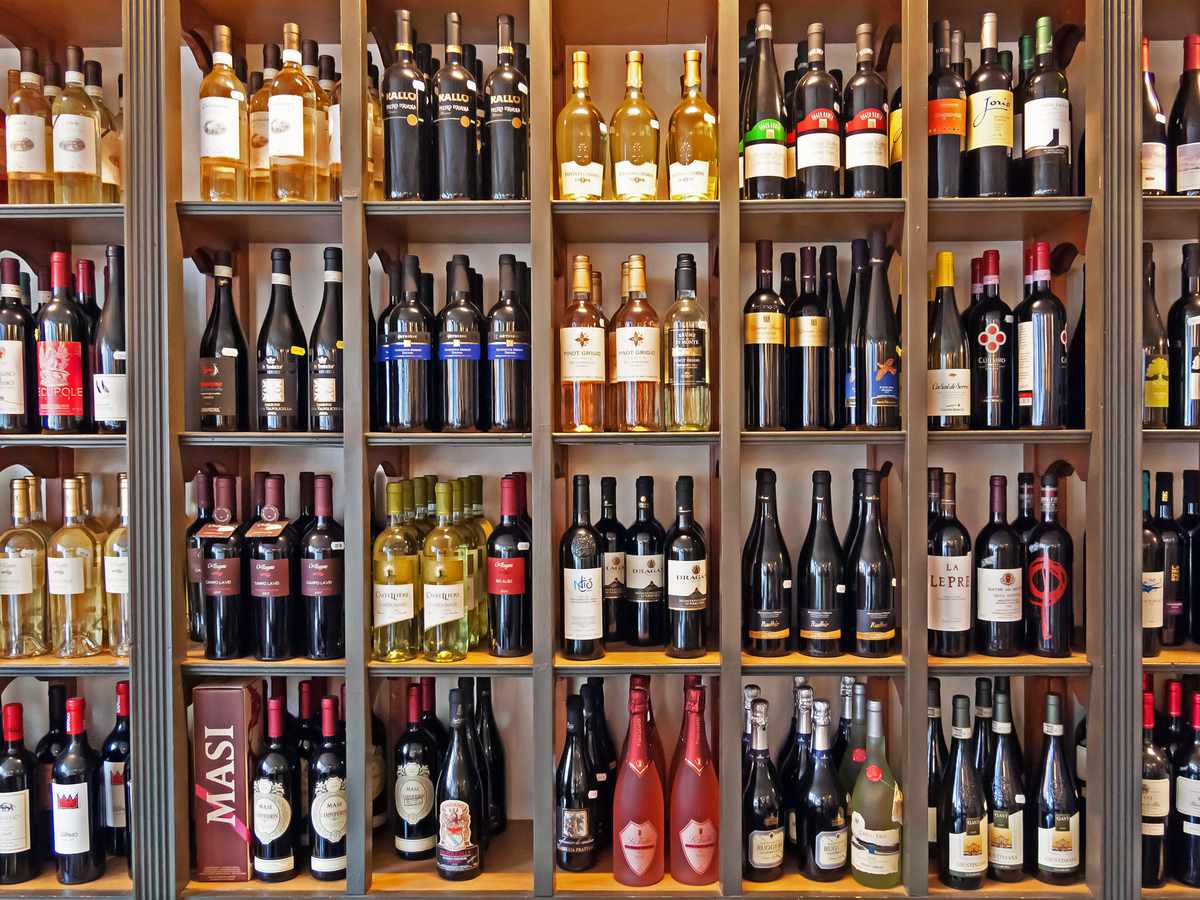 Wall of wine bottles