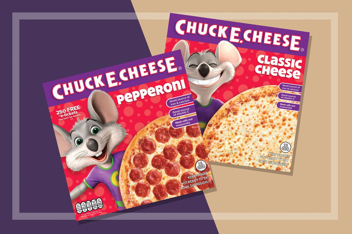 Boxes of Chuck E. Cheese pepperoni and classic cheese pizzas