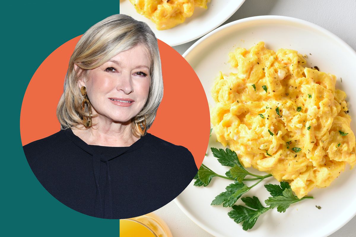 Photo of Martha Steward and photo of scrambled eggs with parsley garnish