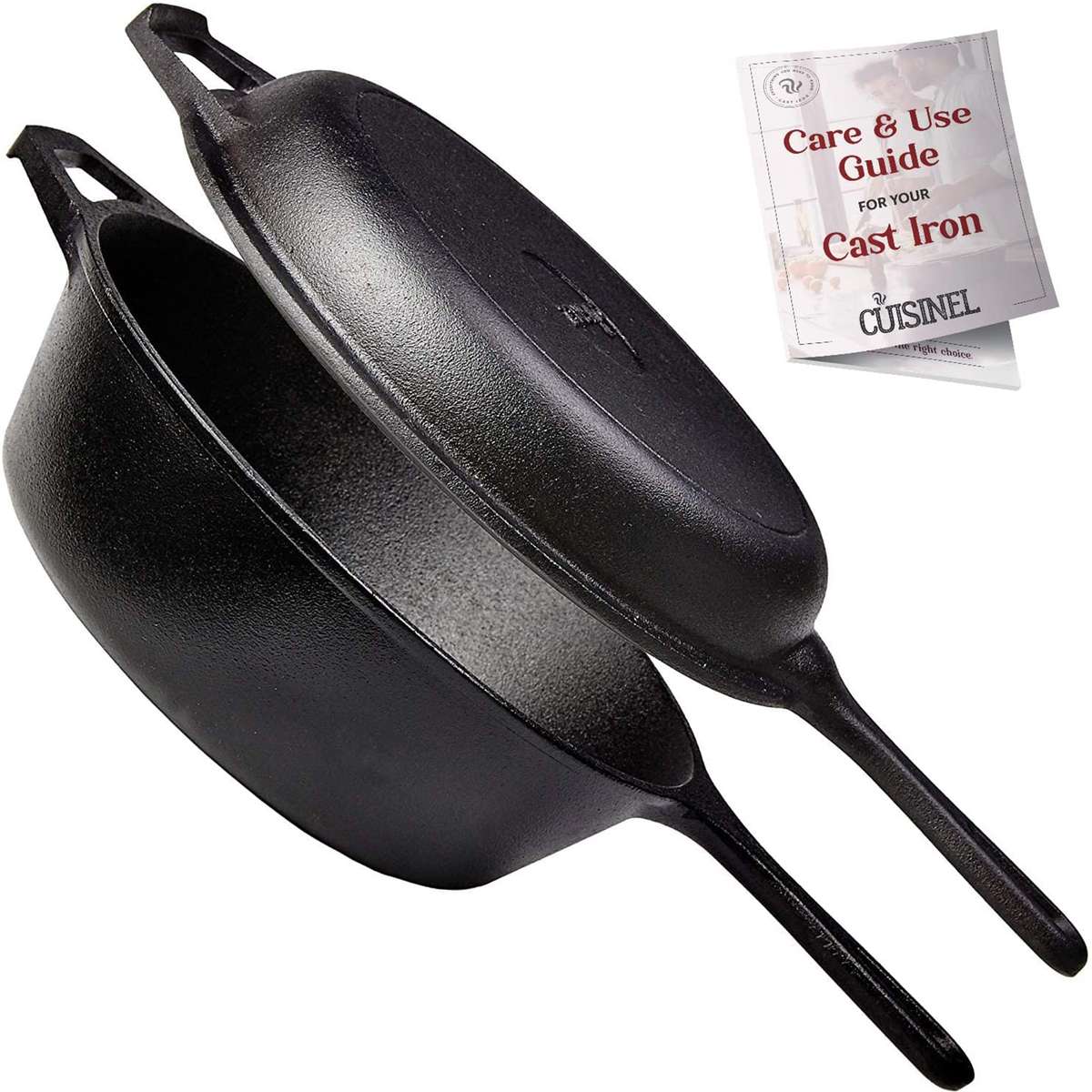 Cuisinel Cast Iron Skillet + Lid - 2-In-1 Multi Cooker - Combo