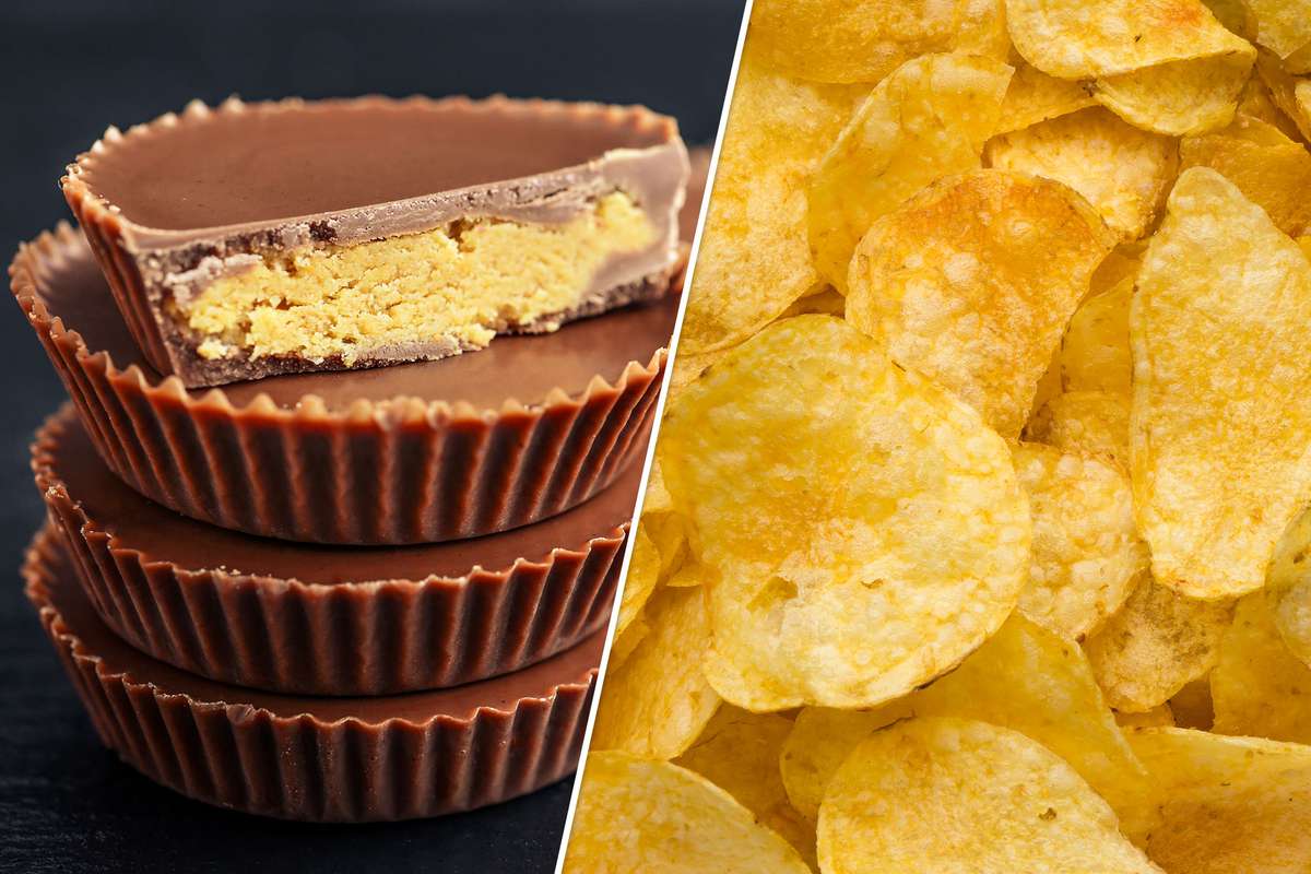 Peanut butter cups (left), potato chips (right)