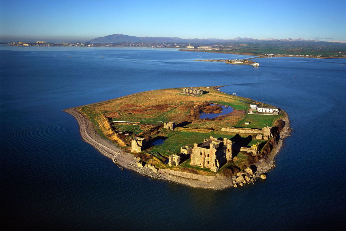 Aerial image of Piel Castle, Piel Island, Furness Peninsula, Barrow in Furness, Cumbria, UK