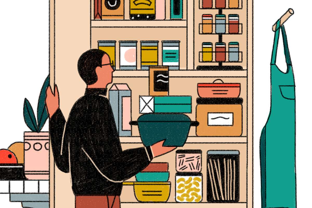 An illustration of someone organizing their pantry