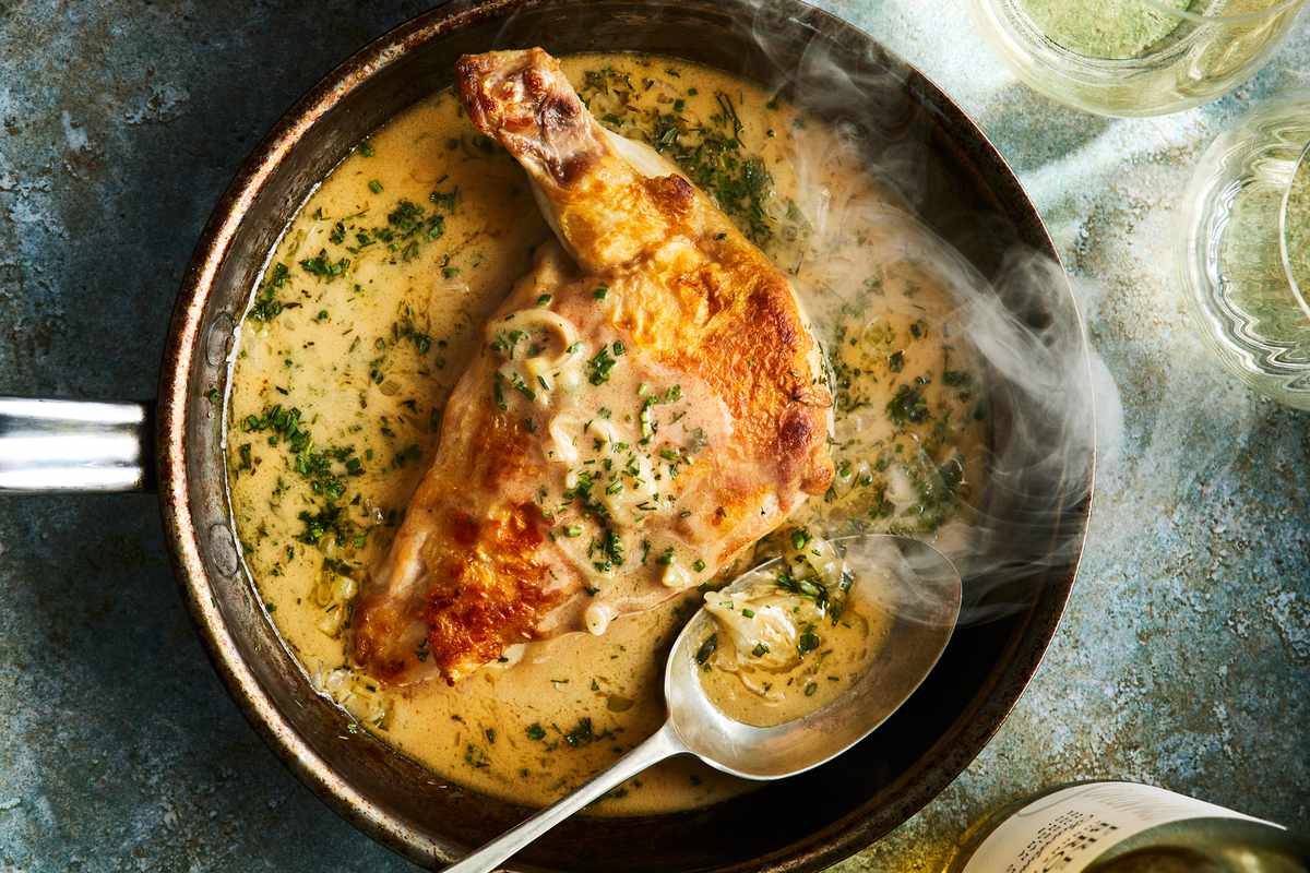 Chicken Breasts with White Wine Pan Sauce with Crème Fraîche and Spring Herbs