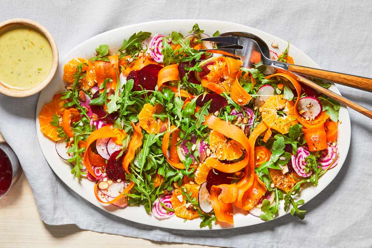 Shaved Beet and Carrot Salad with Citrus Scallion Dressing
