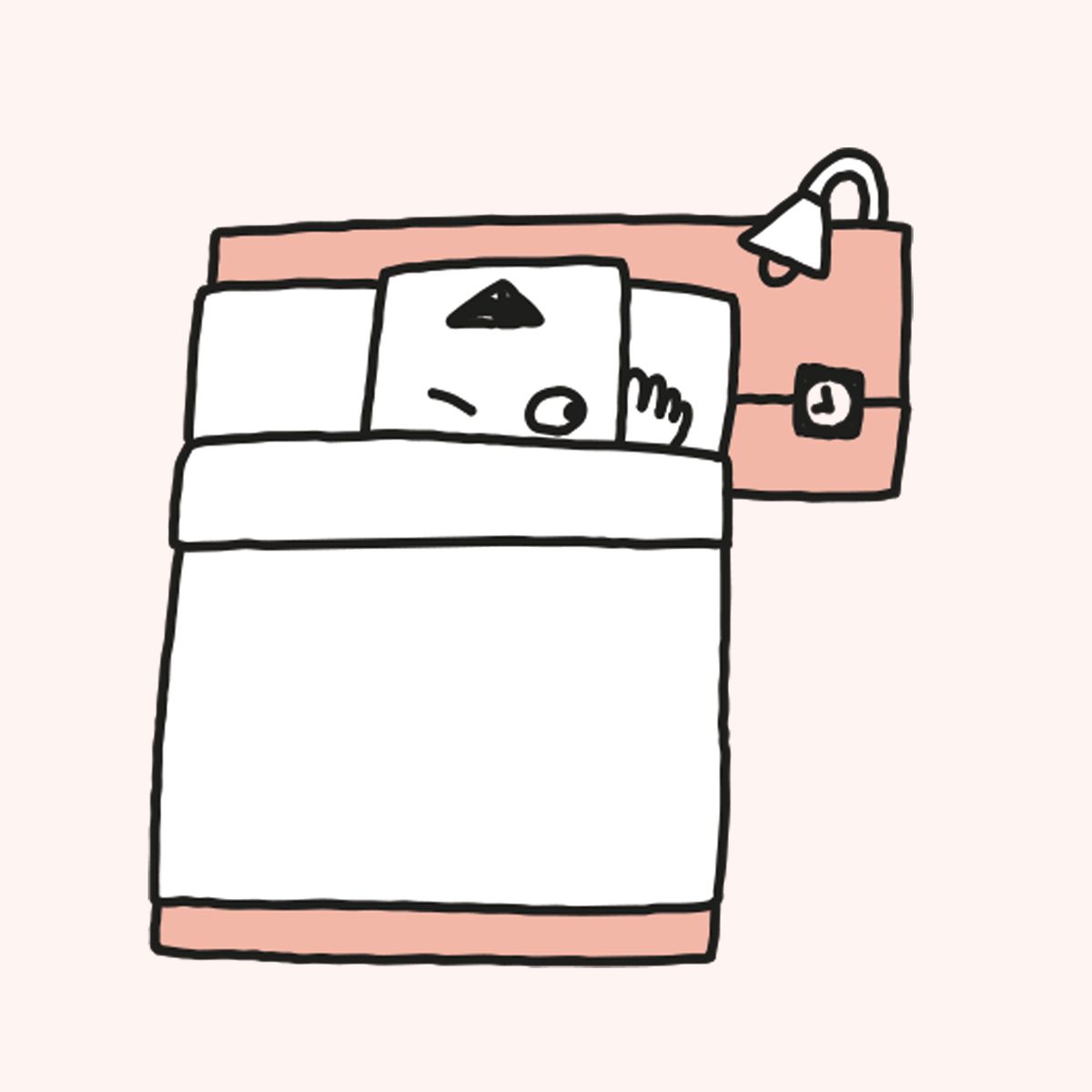 Illustration of a person sleeping in a hotel bed