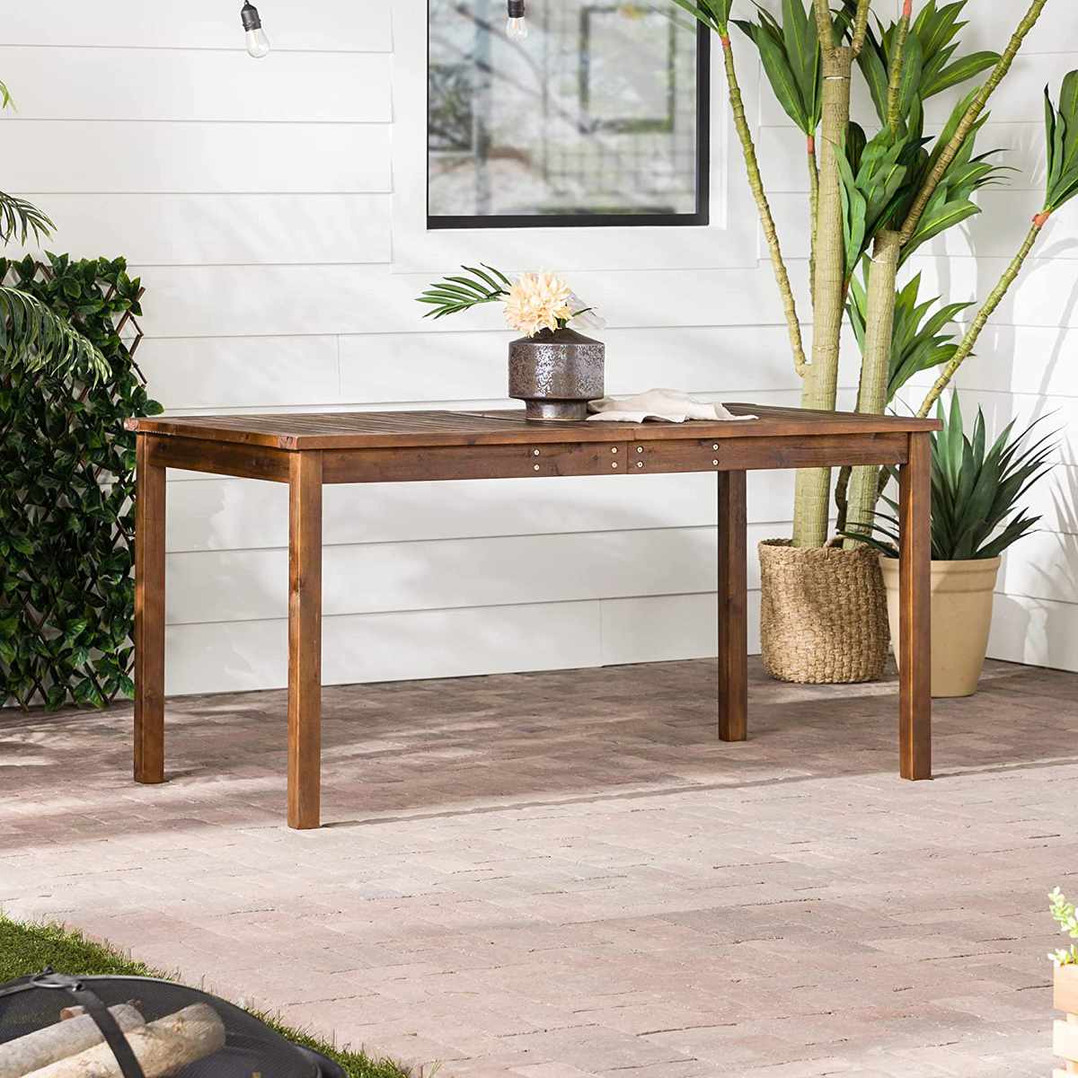 Walker Edison Dominica Contemporary Slatted Outdoor Dining Table