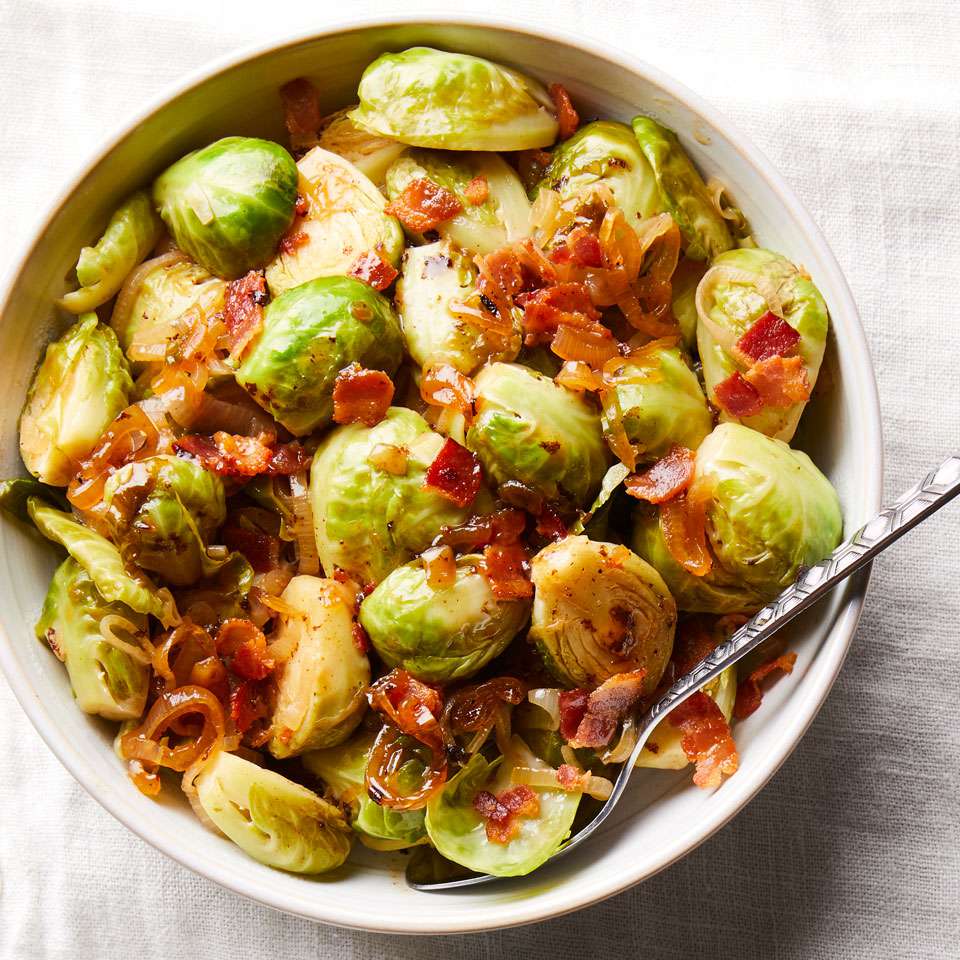 Cider-Braised Brussels Sprouts with Bacon Recipe | EatingWell