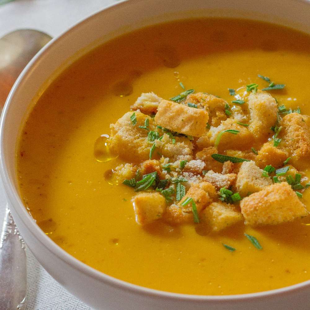Pumpkin Soup with Rosemary Croutons Recipe - Emily Farris | Food & Wine
