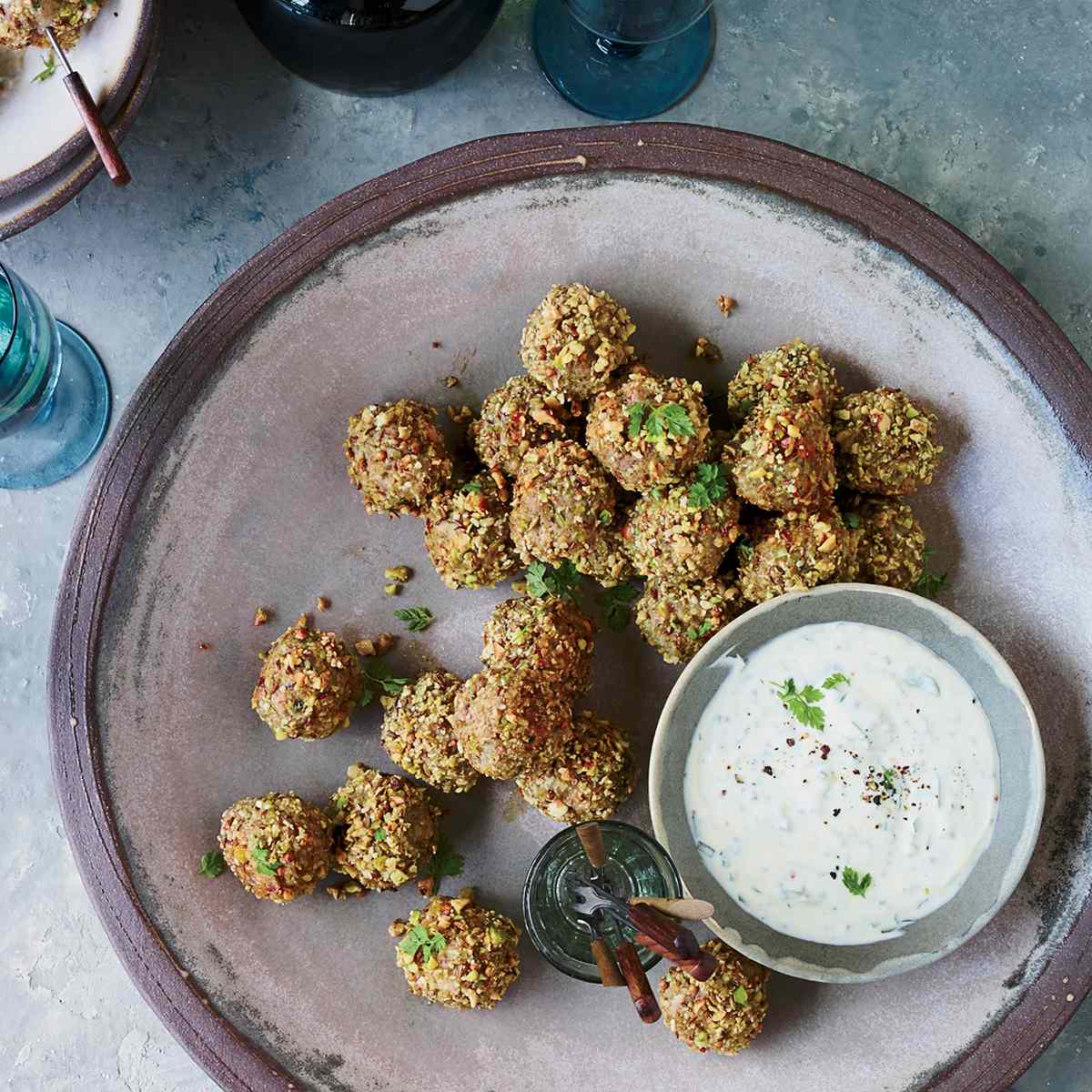 Nut-and-Seed-Crusted Sausage Meatballs with Mustard Sauce Recipe ...