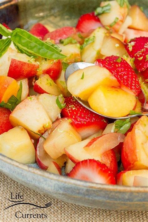 6 nectarines, 1 lb strawberries, 8 oz blackberries, 12 oz blueberries, juice of 1 lime (about 2 tbsp), 2 tbsp chopped mint leaves strawberry nectarine fruit salad recipe