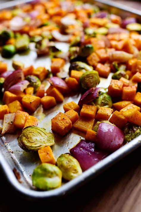 Trim the brussels sprouts, then cut them in half if desired (or you can leave them whole) roasted brussel sprouts and butternut squash pioneer woman
