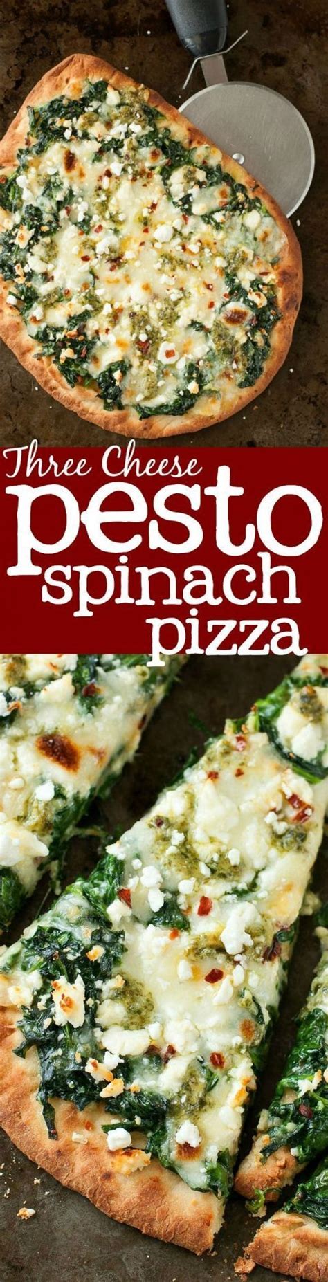 three cheese pesto spinach flatbread pizza