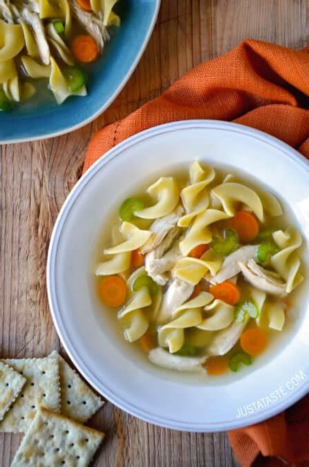 Pour 6 cups of the chicken stock slow cooker chicken noodle soup taste