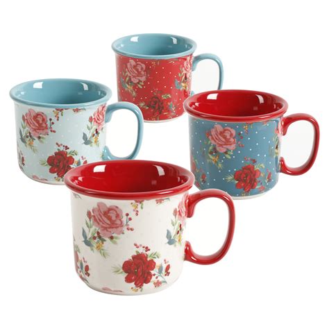 pioneer woman cheerful rose mugs