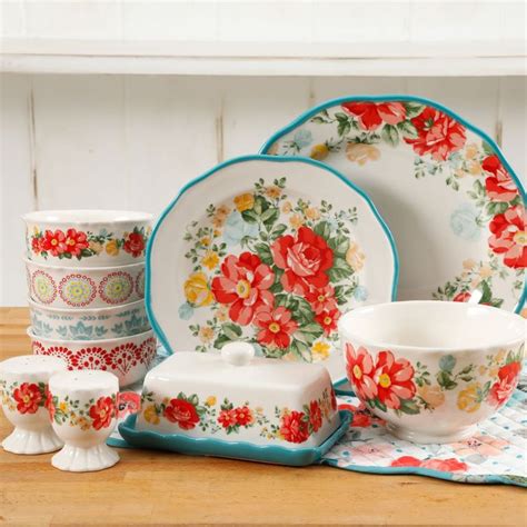 the pioneer woman vintage floral 12 piece dinnerware set teal