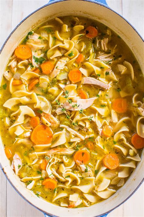 homemade chicken noodle soup with leftover chicken carcass
