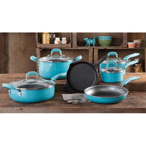 pioneer woman 24 piece cookware set turquoise