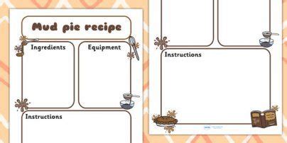 Available in a pdf for you to print (and laminate if you wish) mud kitchen recipe template