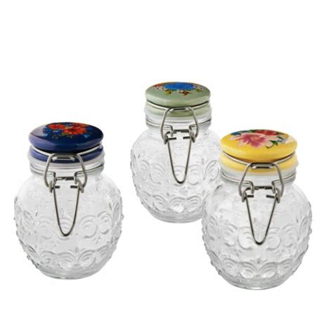 the pioneer woman floral medley glass storage jars with metal rack