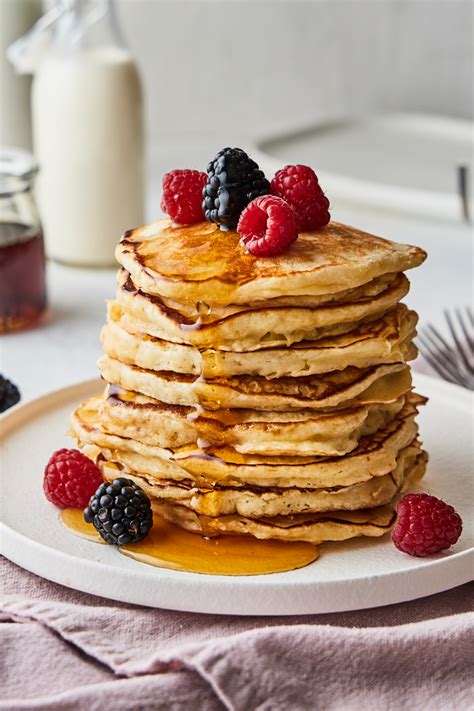 For the blueberry buttermilk pancakes, in a large bowl, whisk together the flour, sugar, baking powder, baking soda and salt blueberry buttermilk pancakes recipe