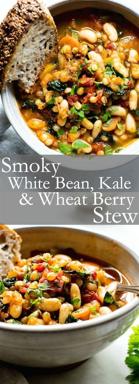 smoky white bean kale and wheat berry stew