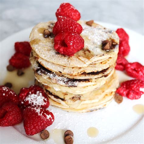 chocolate chip pancakes with raspberry