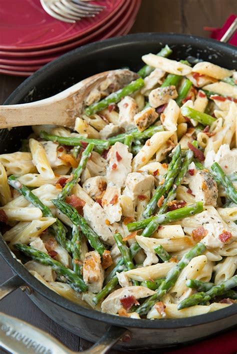 chicken penne pasta with bacon and spinach in creamy tomato sauce