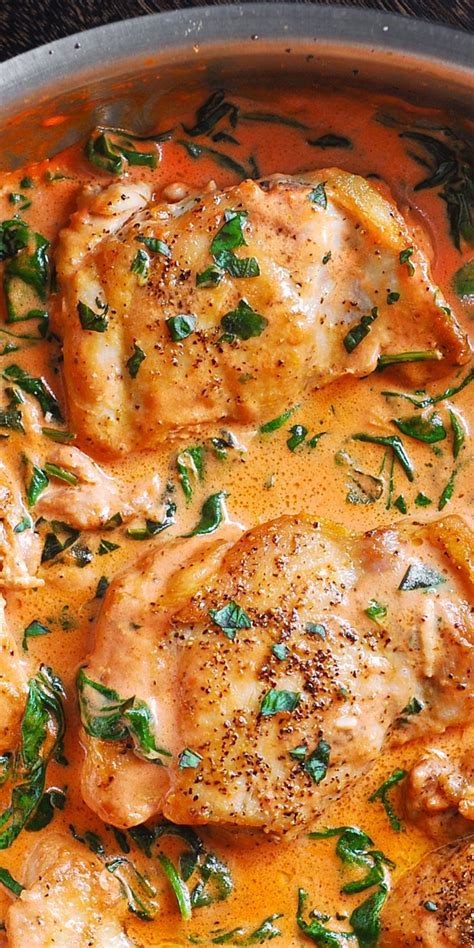 chicken pasta with bacon and spinach in creamy tomato sauce