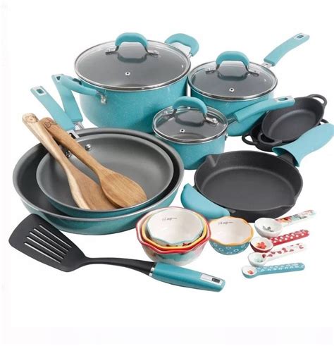 pioneer woman 24 piece cookware set turquoise