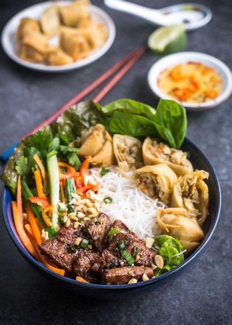 These vietnamese noodles with lemongrass chicken (bun ga nuong) are a vietnamese noodle bowls with chicken bun ga